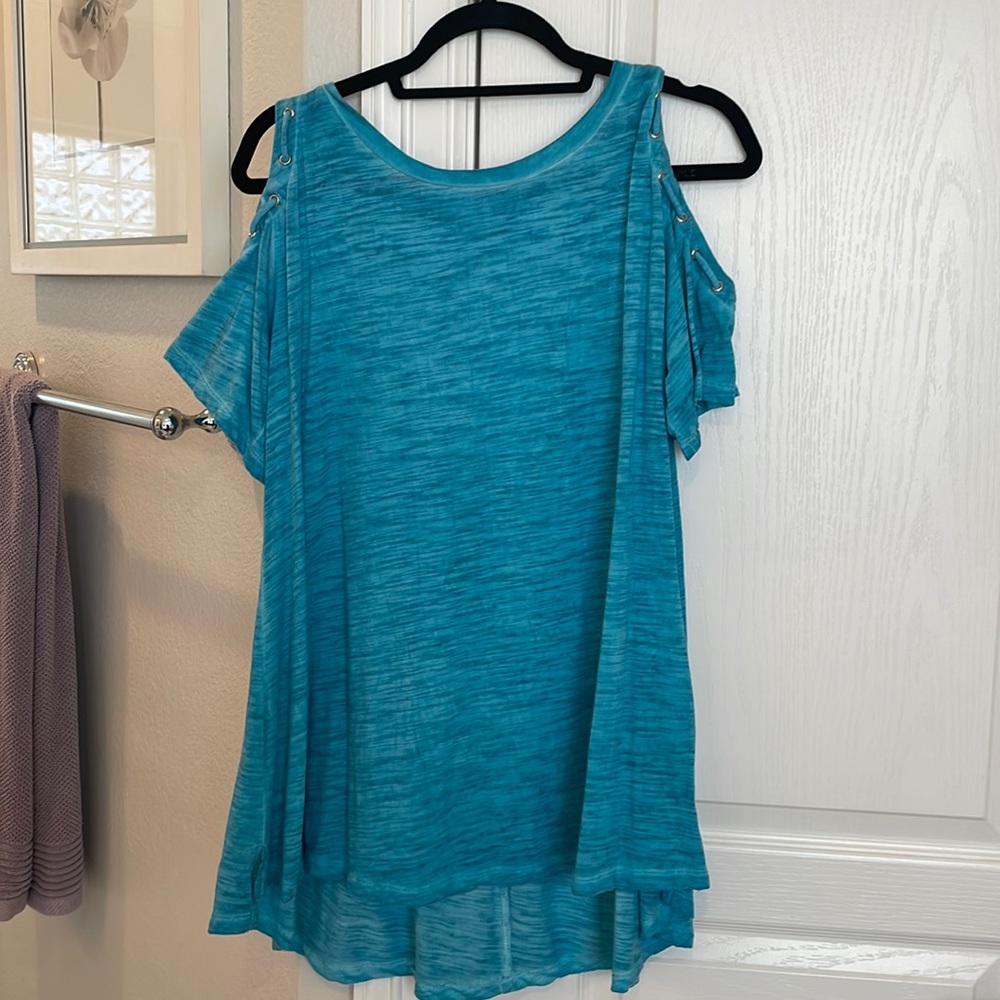 Teal blue cold shoulder tunic